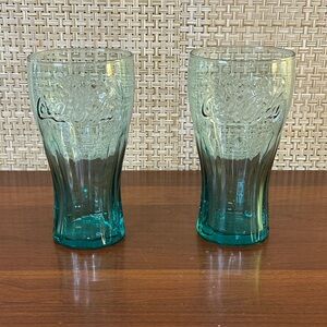 🌟HP🌟VTG Set of 2 Aqua Blue Coca-Cola Fountain Glasses